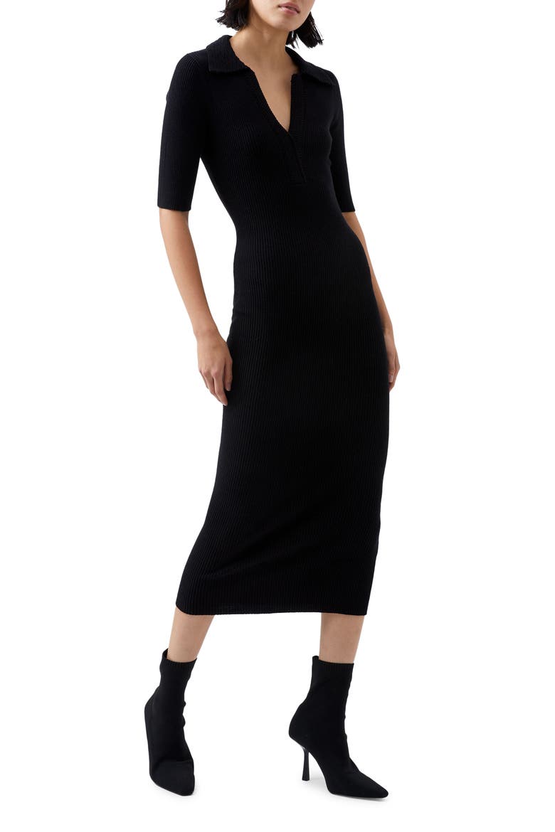 Cosysoft Polo Rib Midi Sweater Dress, Alternate, color, BLACK