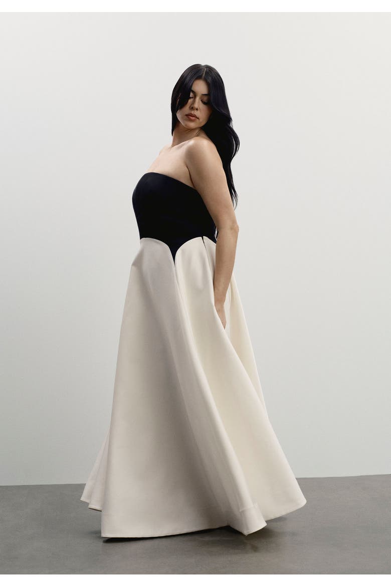 Strapless Color Blocked Satin Gown, Alternate, color, BLACK VANILLA ICE