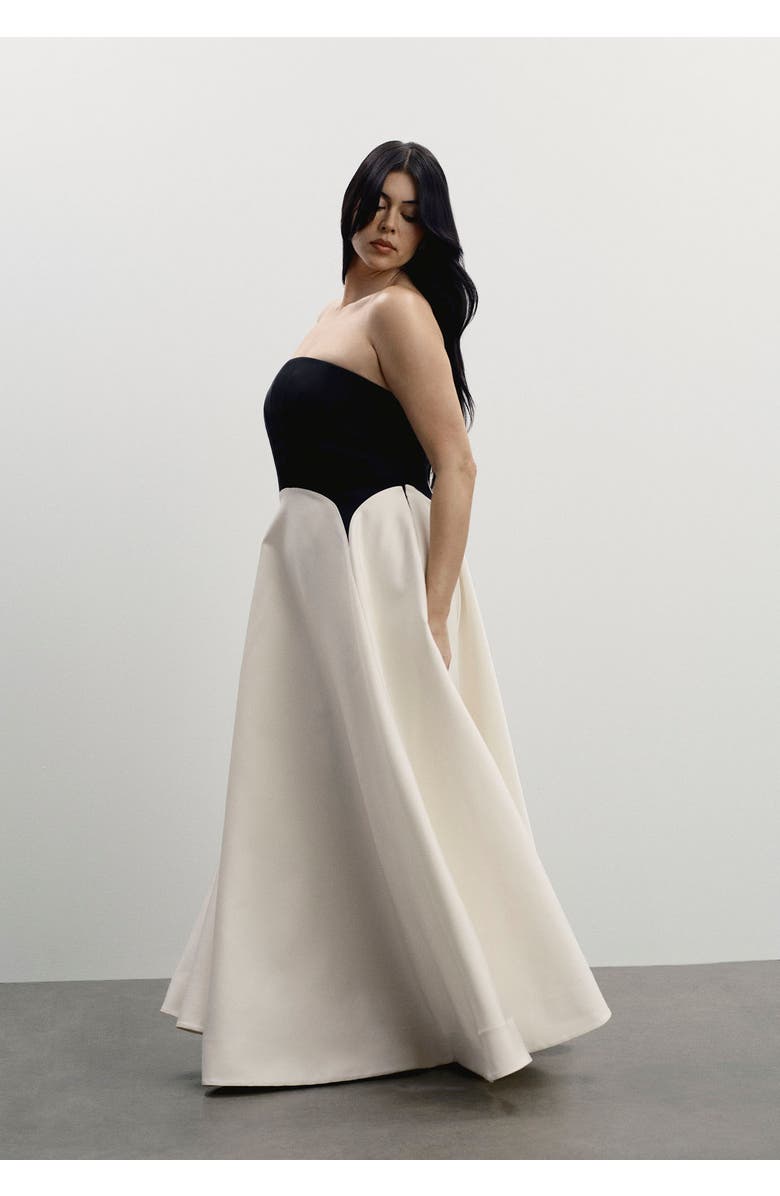 11 Honoré Strapless Color-Blocked Satin Gown, Alternate, color, Black Vanilla Ice