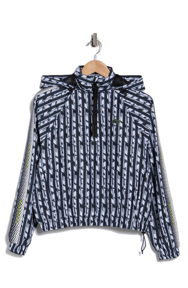 Lacoste Logo Print Half Zip Windbreaker, Main, color, Black/ Blue Night-White
