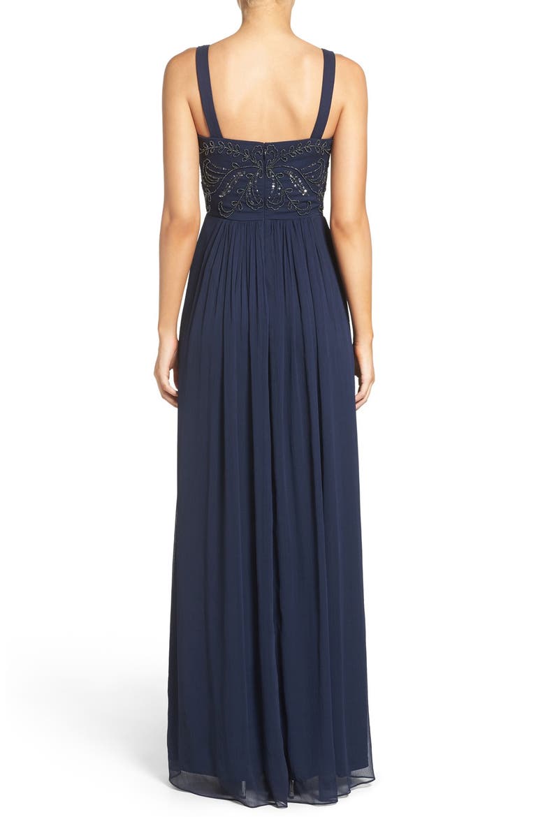 Embellished Bodice Chiffon Gown, Alternate, color, NAVY