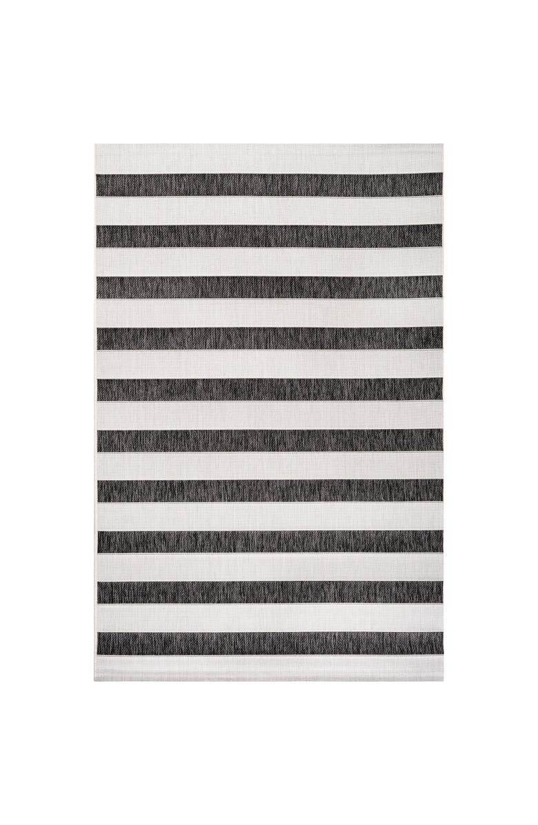 JONATHAN Y Aveiro Wide Stripe Indoor/Outdoor Area Rug, Main, color, Black/Cream