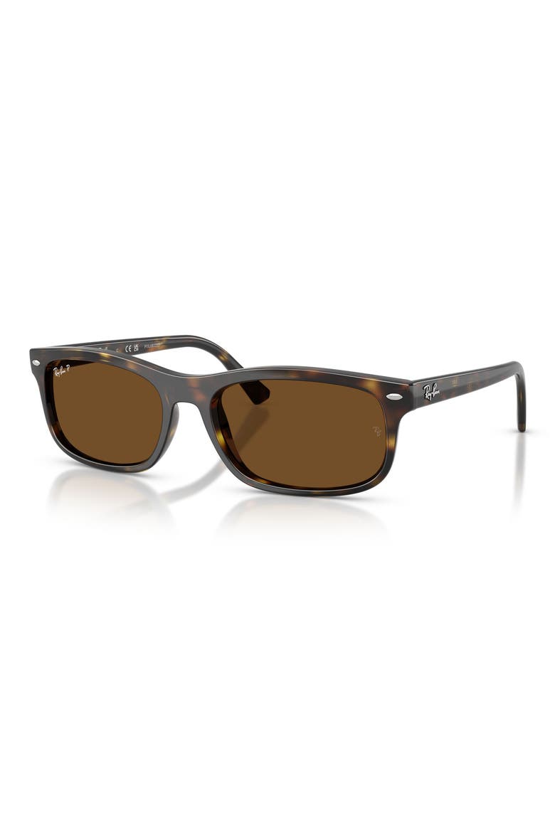 60mm Polarized Rectangular Sunglasses, Alternate, color, HAVANA / POLAR BROWN