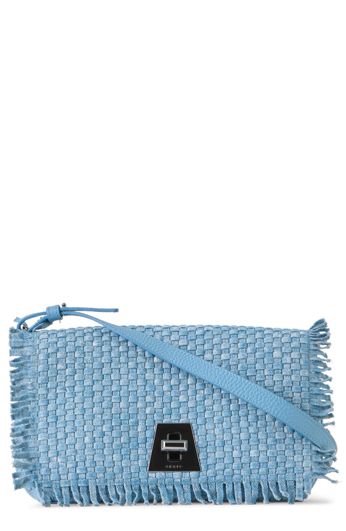 Akris Little Anouk Braided Denim Shoulder Bag, Main, color, Grey Sky