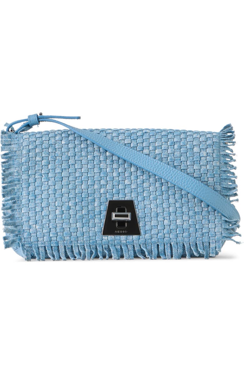 Akris Little Anouk Braided Denim Shoulder Bag, Main, color, Grey Sky