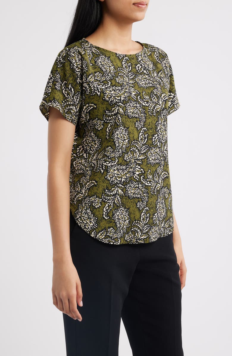 Anne Klein Paisley Print Short Sleeve Top, Alternate, color, Bay Leaf Multi