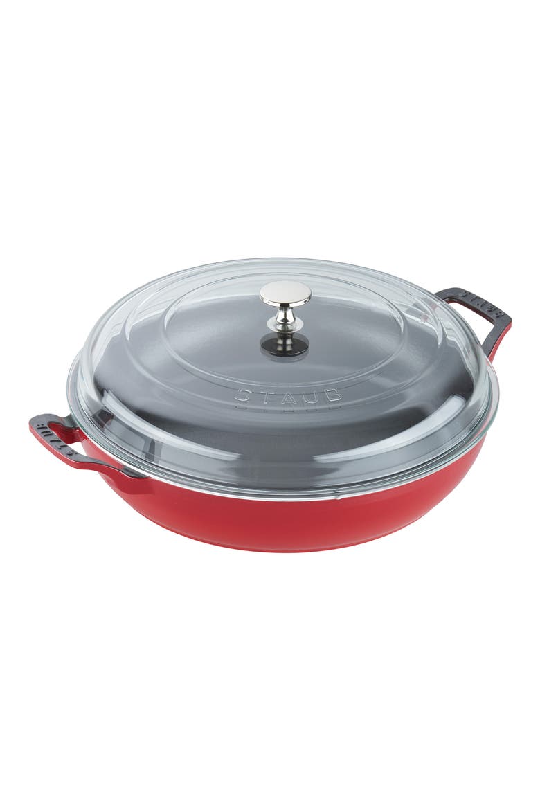 3.5 Quart Enameled Cast Iron Braiser with Glass Lid, Main, color, CHERRY
