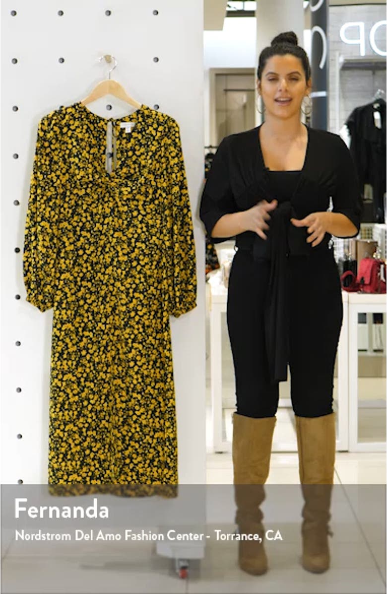Floral Godet Twist Front Long Sleeve Midi Dress, sales video thumbnail