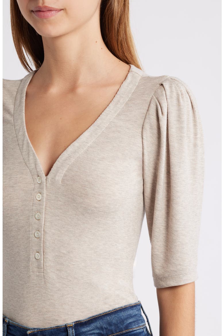 Rib Ruched Henley, Alternate, color, OATMEAL HEATHER