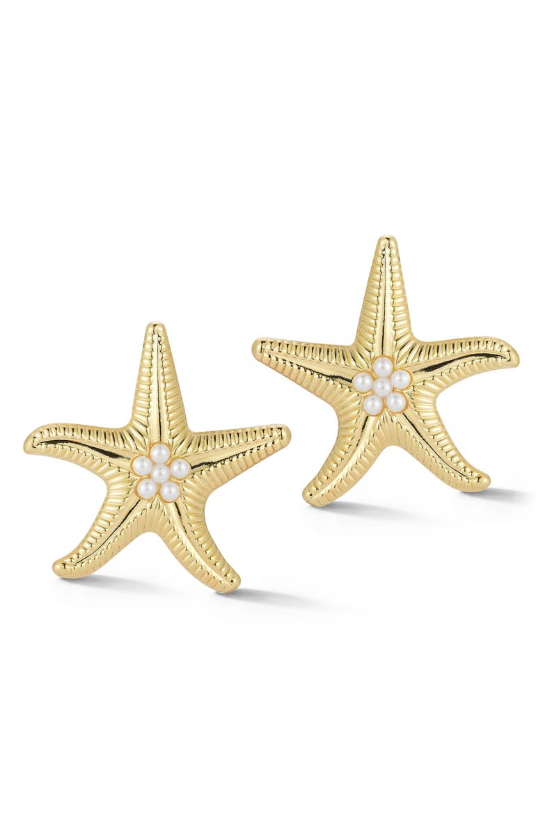 SPHERA MILANO Starfish Stud Earrings, Main, color, Gold