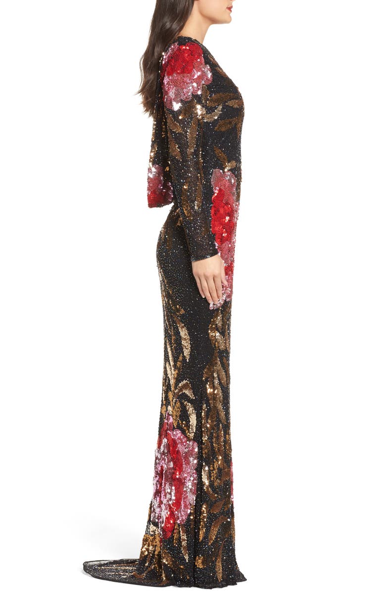 Mac Duggal Long Sleeve Sequin Column Gown, Alternate, color,
