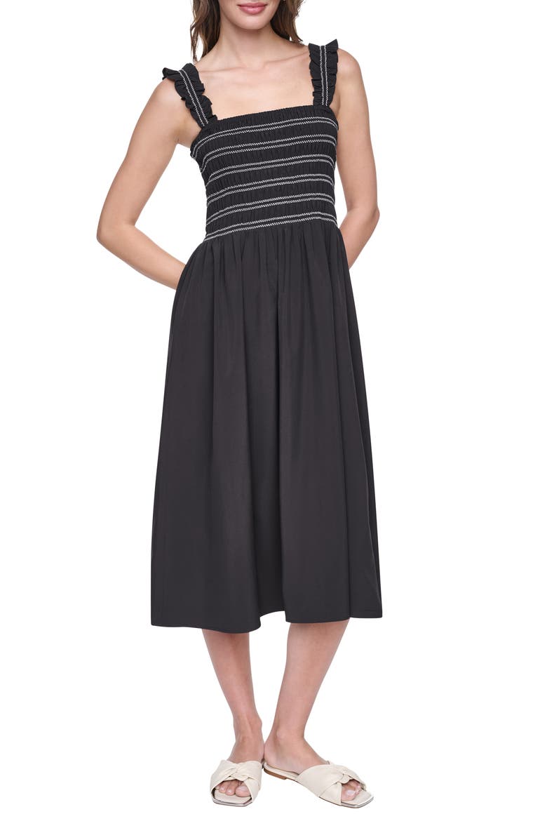 Commuter Sleeveless Swing Midi Dress, Main, color, BLACK
