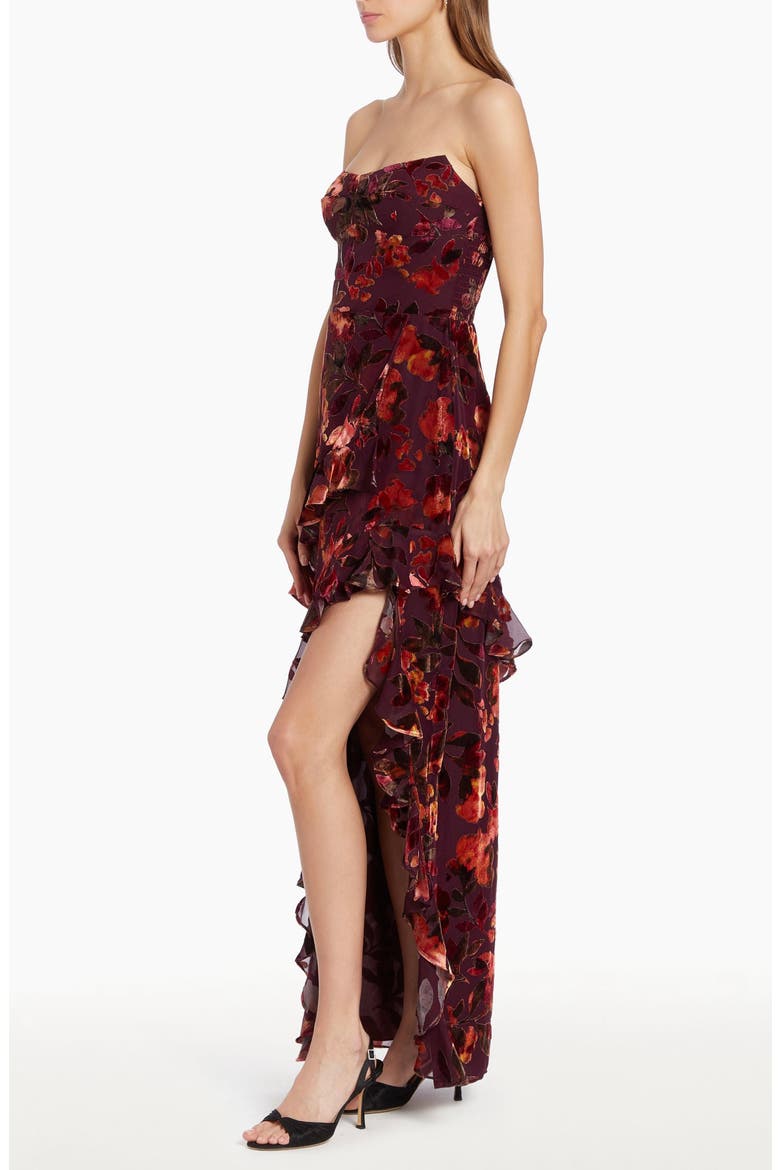 Magnolia Floral Velvet Burnout Strapless Gown, Alternate, color, SORREL BURNOUT