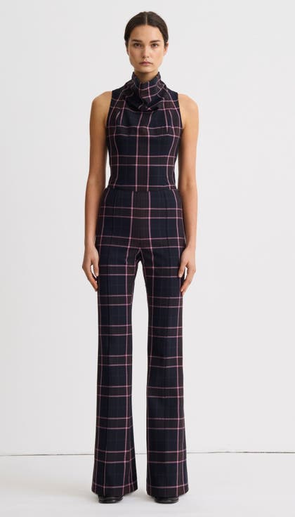 Plaid Pintuck Flare Pant