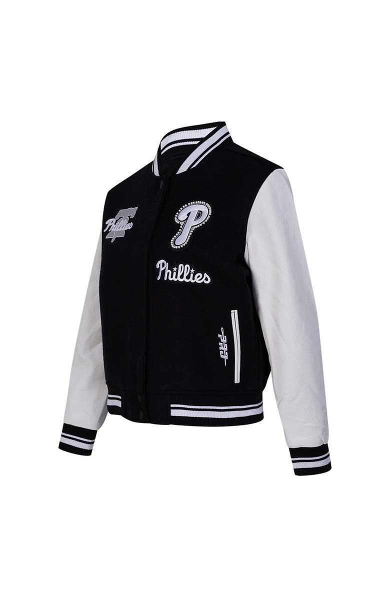 PRO STANDARD Women's Pro Standard Black Philadelphia Phillies Pearls Rib Wool Full-Zip Varsity Jacket, Alternate, color, Black