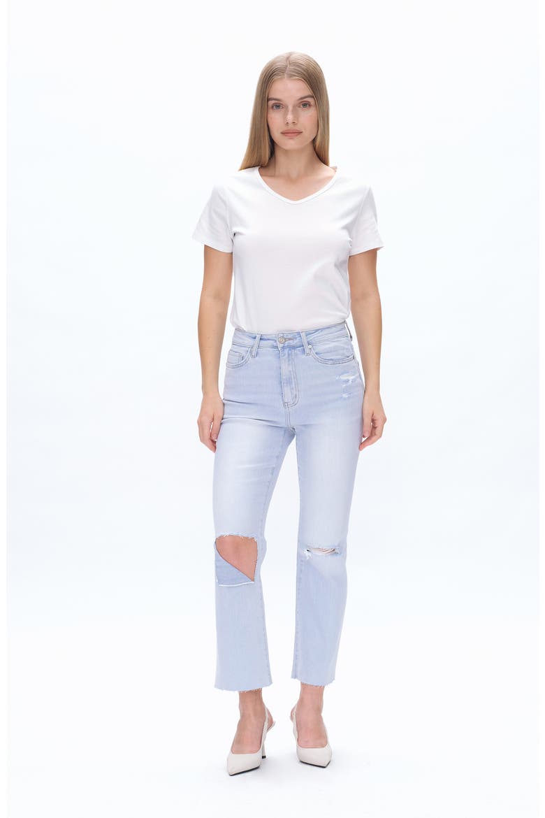 Raw Hem Ripped High Waist Straight Leg Jeans, Alternate, color, SKY BLUE