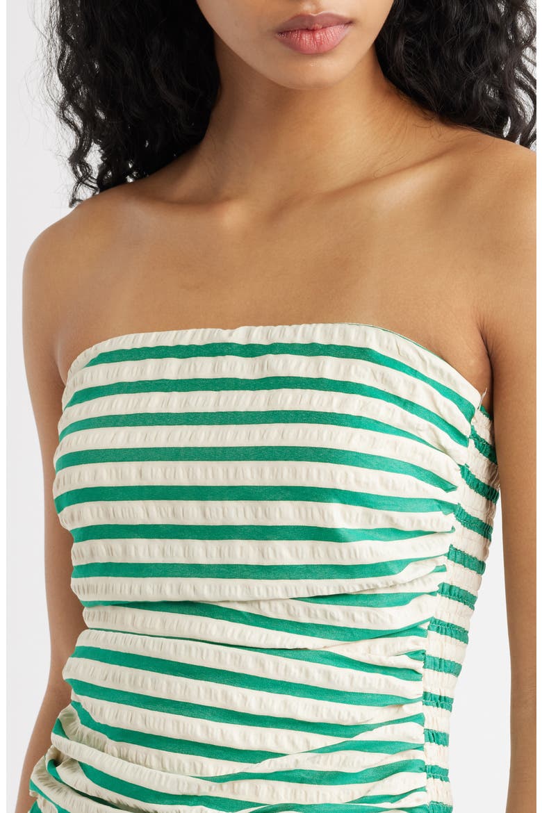 Montebello Multi Stripe Ruched Strapless Minidress, Alternate, color, GREEN
