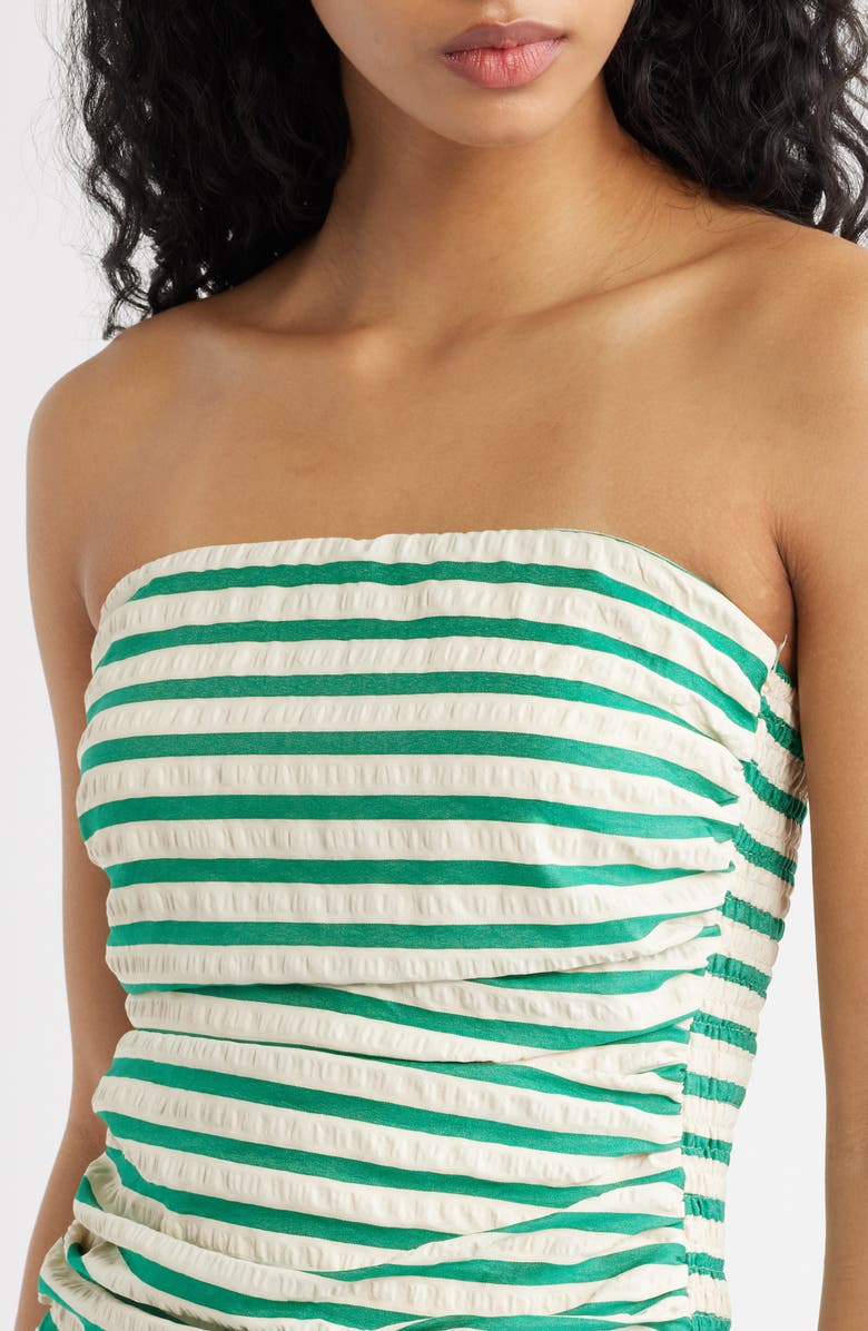Princess Polly Montebello Multi Stripe Ruched Strapless Minidress, Alternate, color, Green