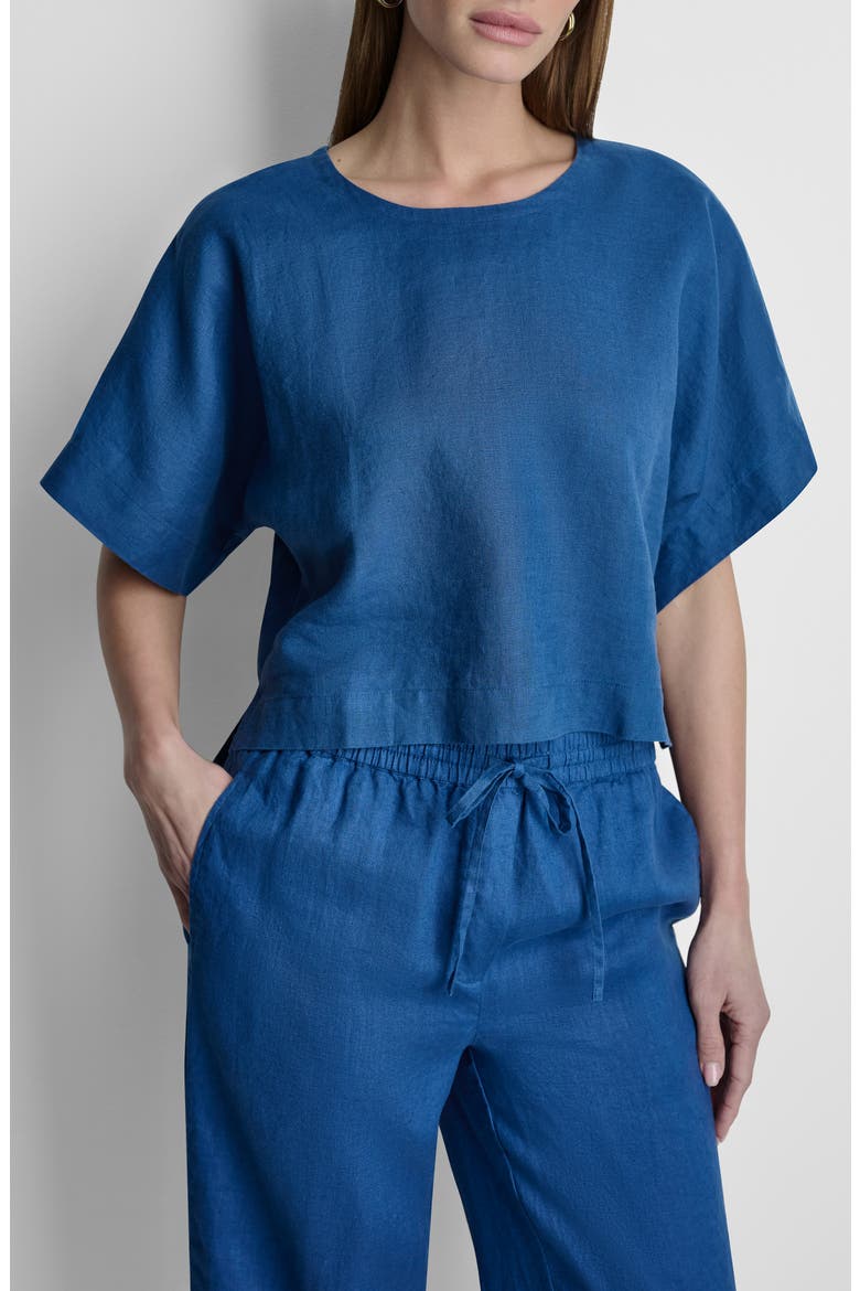 Drop Shoulder Boxy Linen Top, Main, color, ADMIRAL