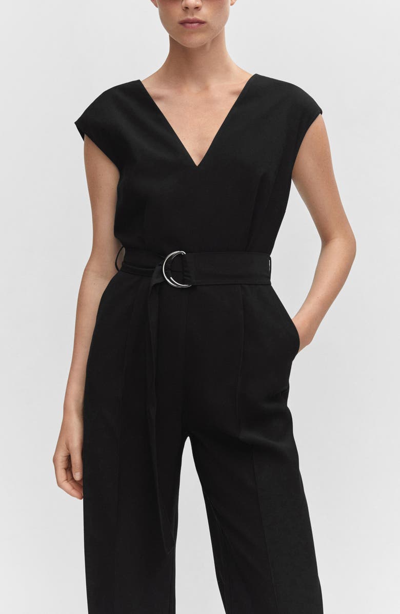 MANGO V-Neck Belted Jumpsuit, Alternate, color, 