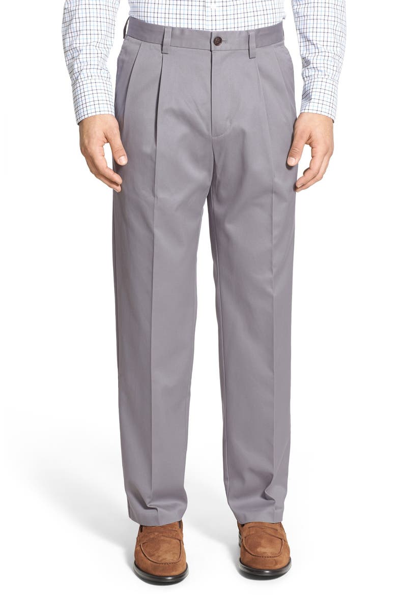 'Classic' Smartcare™ Relaxed Fit Double Pleated Cotton Pants, Main, color, GREY FILIGREE