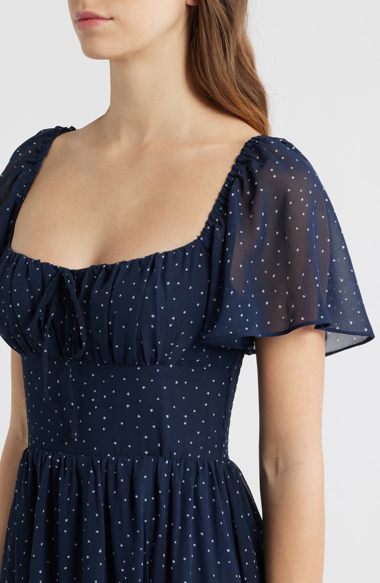 All in Favor Heart Polka Dot Butterfly Sleeve Midi Dress, Alternate, color, Navy White