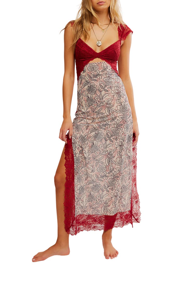 women's floral midi dress employee-discount-eligible Ruffled Corset-Style Scarlet Red Fit Model is 5’7 neck:20