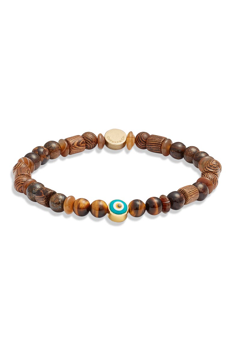Tiger's Eye & Wood Bead Bracelet, Main, color, YELLOW TIGER EYE