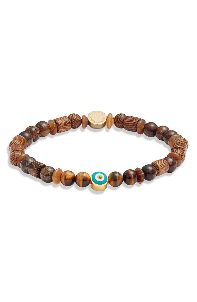 Caputo & Co. Tiger's Eye & Wood Bead Bracelet, Main, color, Yellow Tiger Eye