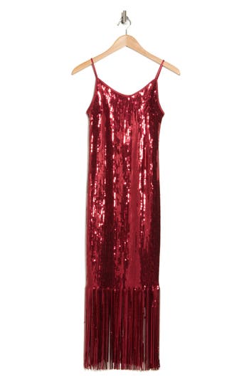Shop Nanette Lepore Deco Fringe Sequin Dress In Red