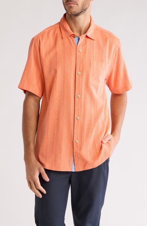 Salt Island Stripe Short Sleeve Silk Button-Up Shirt