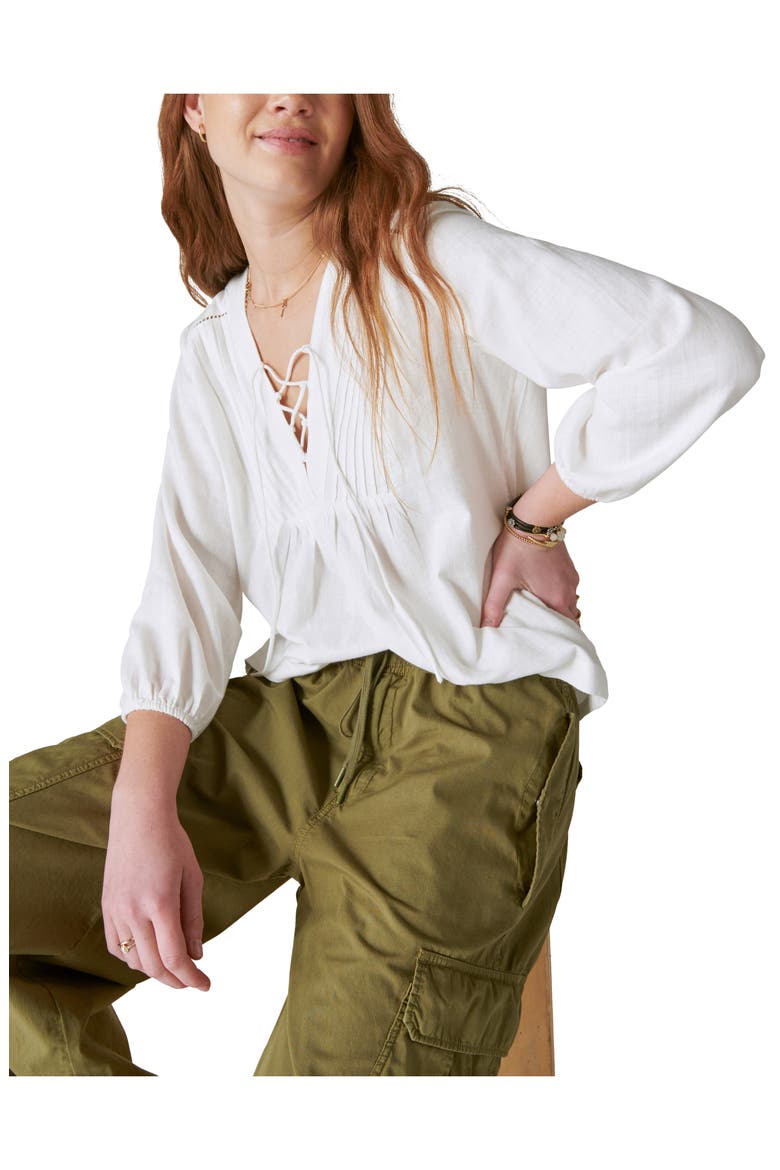 Lace-Up Cotton Peasant Blouse, Alternate, color, CLOUD DANCER