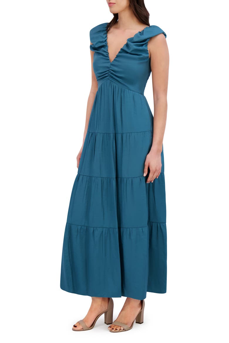 Ruched Fit & Flare Maxi Sundress, Alternate, color, TEAL