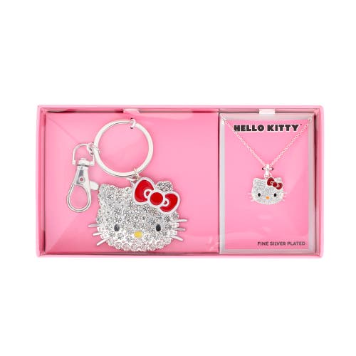 Hello Kitty Crystal Necklace & Keychain Gift Set In Metallic