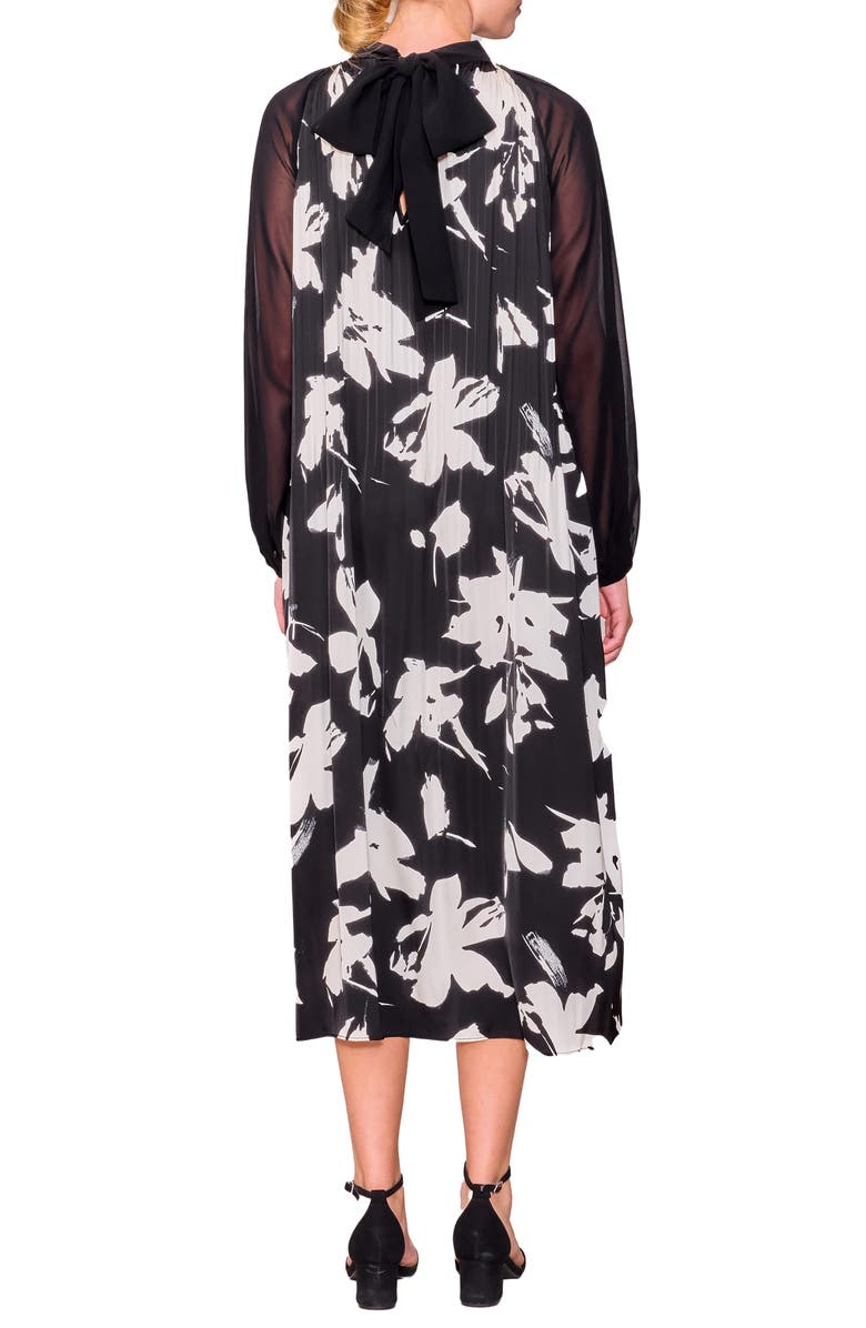 MELLODAY Pleated Mixed Media Dress, Alternate, color, Black/ White Floral