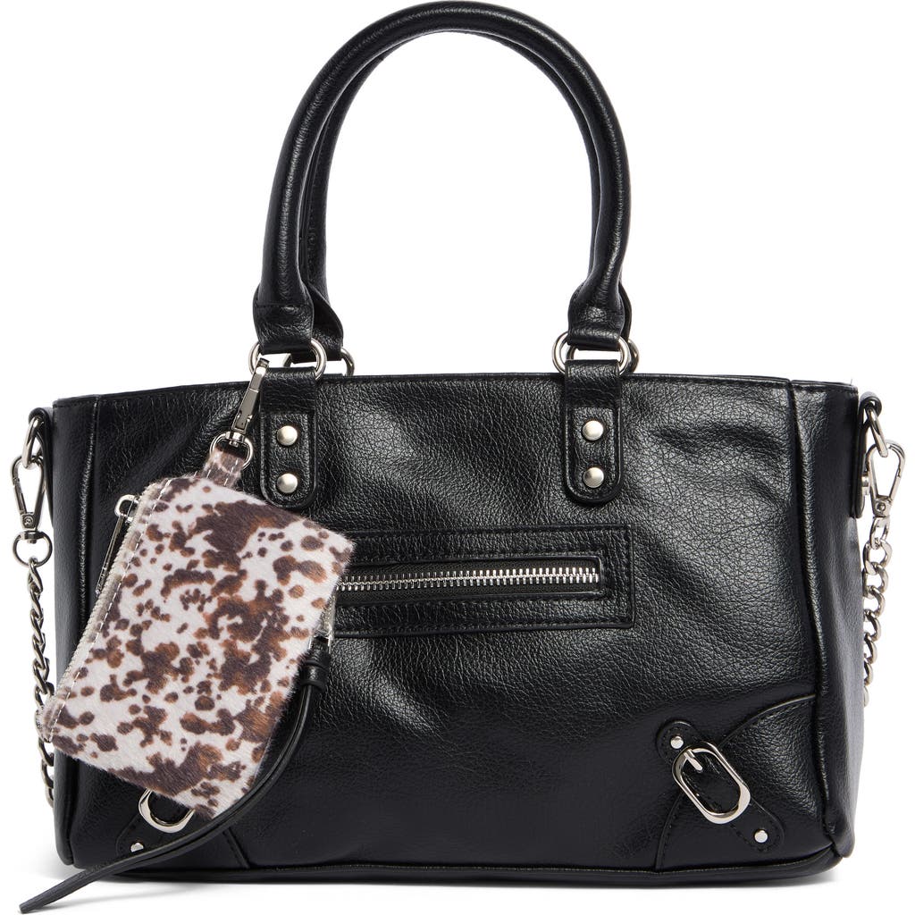 Madden Girl Faux Leather Bowler Top Handle Bag & Charm In Black