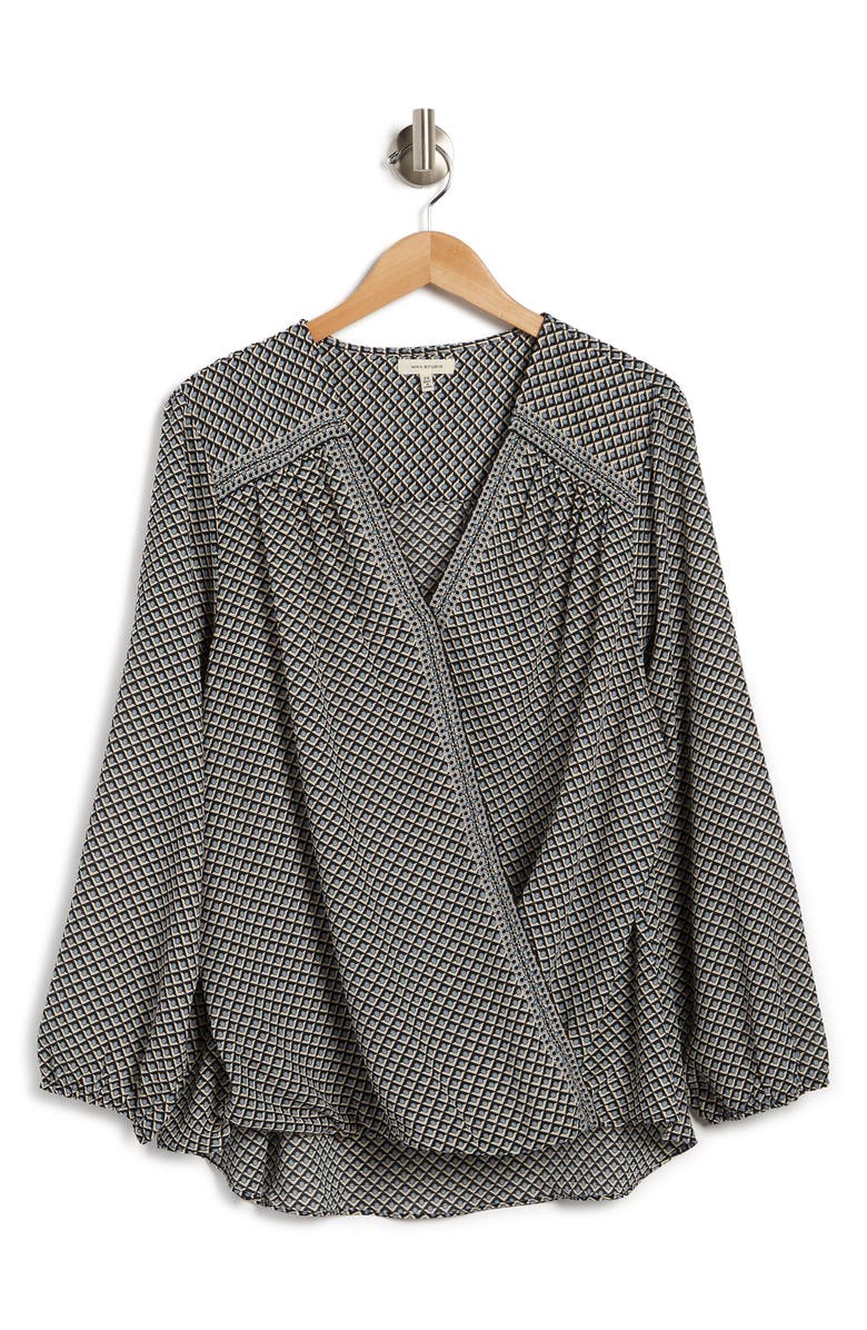 MAX STUDIO Long Sleeve Faux Wrap Blouse, Alternate, color,