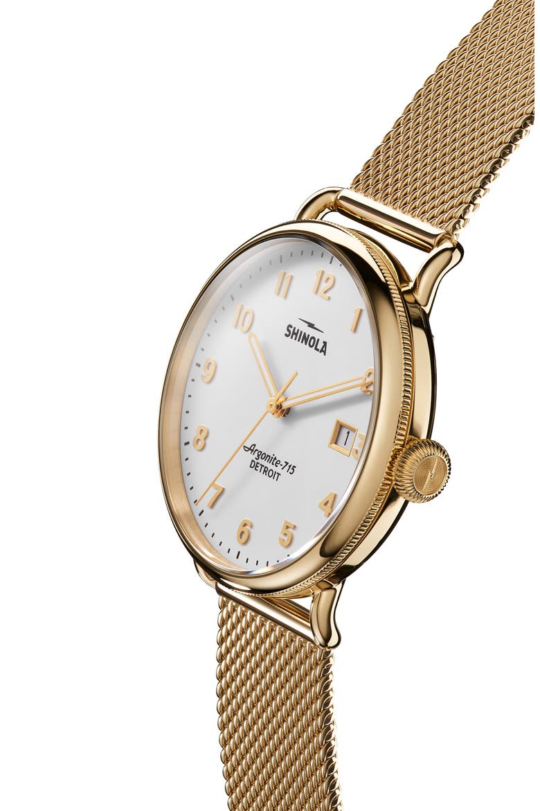 The Canfield Mesh Strap Watch, 38mm, Alternate, color, GOLD/ WHITE/ GOLD