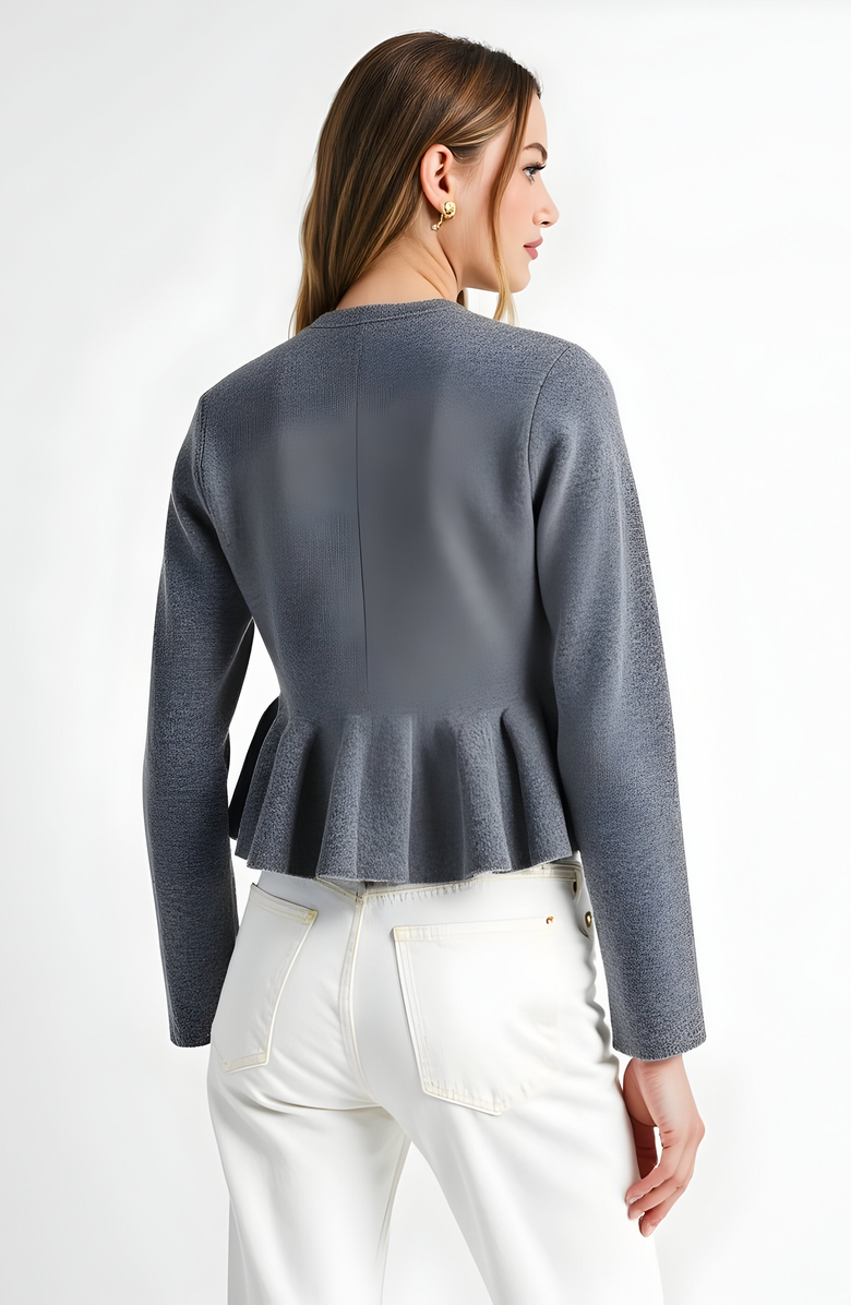 Modenaire Button-Up Peplum Cardigan, Alternate, color, Grey