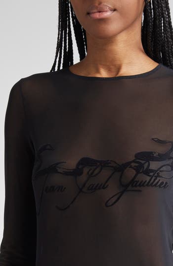 Flocked Velvet Tattoo Logo Mesh Top