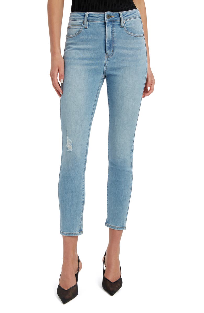 Bardot Khloe Ripped High Waist Crop Skinny Jeans, Alternate, color, Light Denim