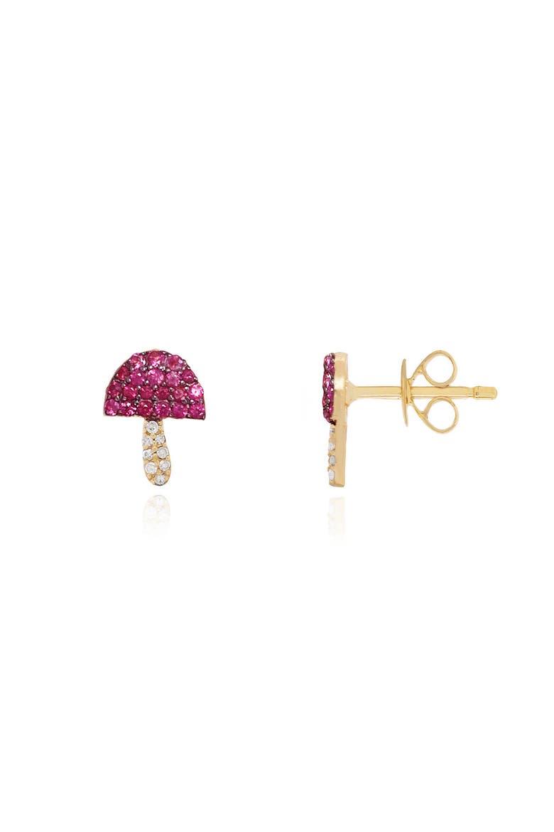 Ruby Mushroom Stud Earrings, Main, color, Ruby
