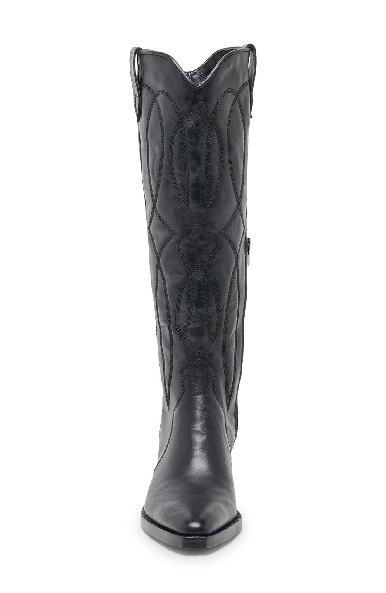 Klancy Knee High Western Boot, Alternate, color, BLACK LEATHER