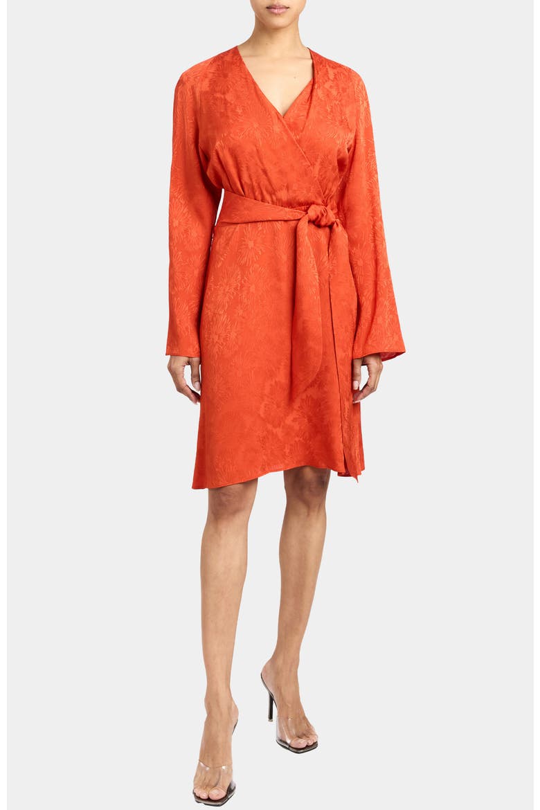 Kayden Long Sleeve Faux Wrap Fit and Flare Dress, Main, color, SEDONA ORANGE