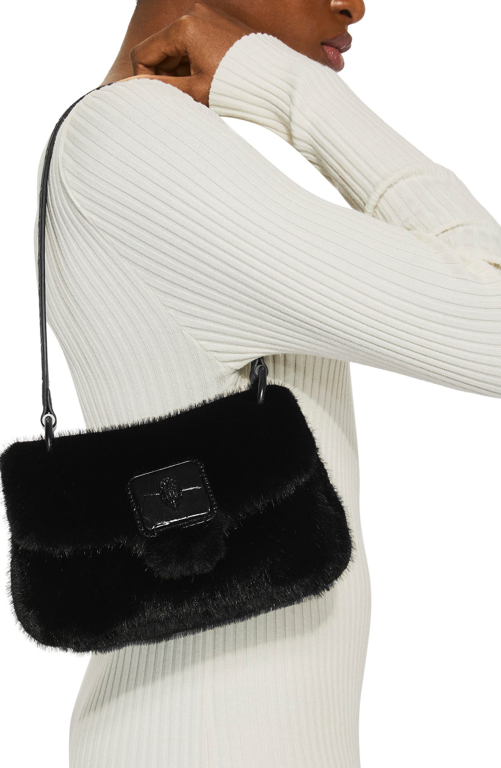 Mini Pimlico Faux Fur Shoulder Bag, Alternate, color, BLACK OTHERS