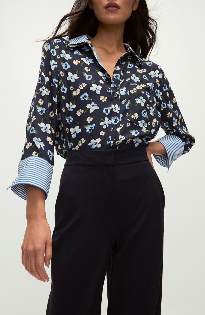 Veronica Beard Maia Mixed Print Double Collar Silk Blend Button-Up Shirt, Main, color, 