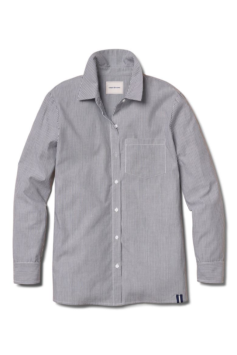Pinstripe Button-Up Cotton Shirt, Alternate, color, RICH BLACK