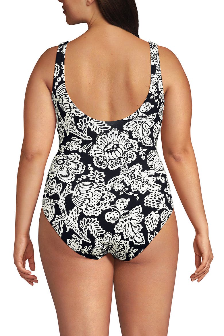 Plus Size Side Tie Wrap One Piece Swimsuit, Alternate, color, Floral Medley/Black Border
