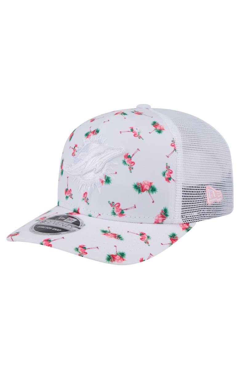 New Era Men's New Era White Miami Dolphins Adventure Flamingo Pattern 9SEVENTY Stretch-Snap Hat, Main, color, White
