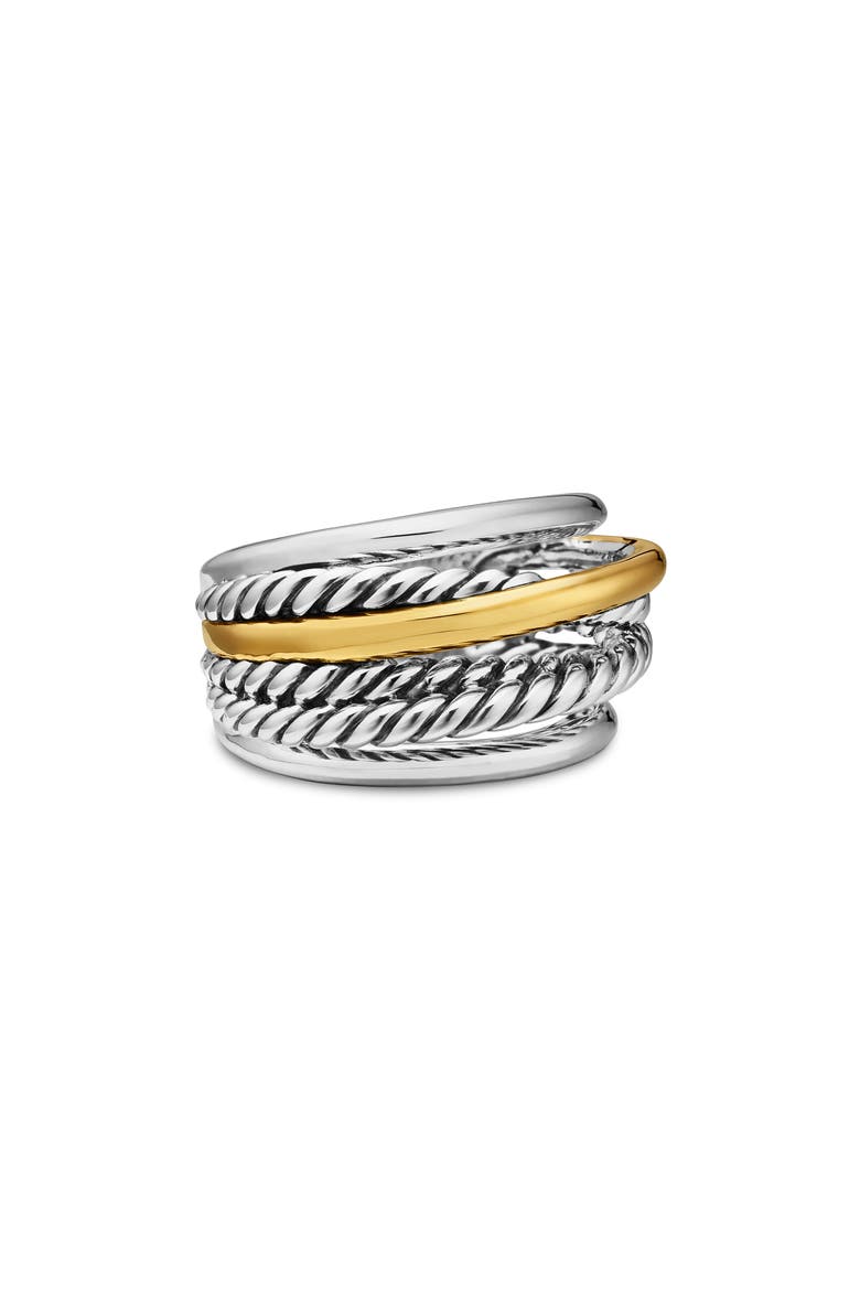 Crossover Narrow Two-Tone Stacked Ring, Alternate, color, STERLING SILVER/ 14K GOLD